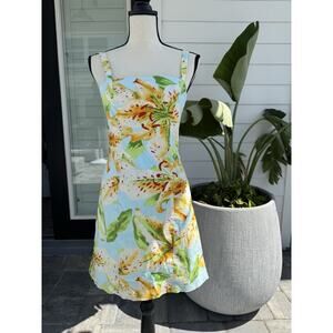 Jade Melody Tam Floral Designer Beading Vacation Summer Tie Back Mini Dress $200